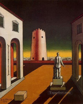  tower Oil Painting - italian plaza with a red tower 1943 Giorgio de Chirico Metaphysical surrealism